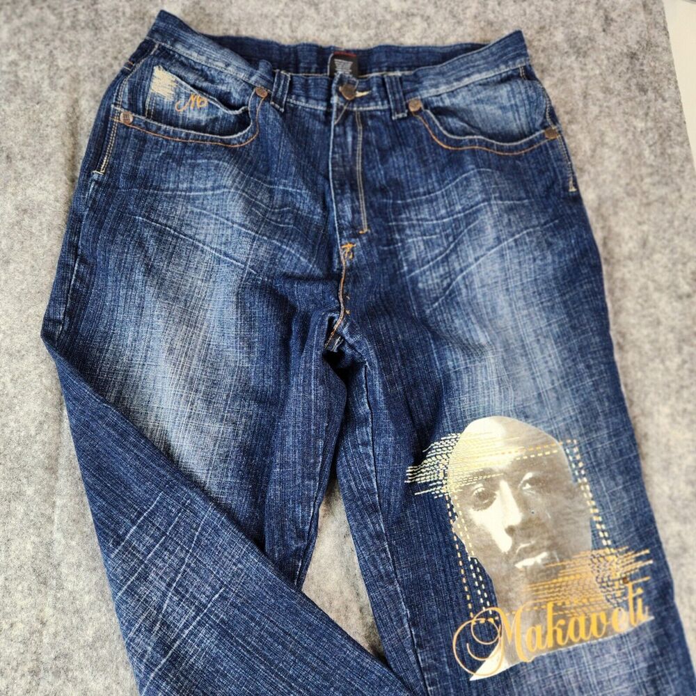 Makaveli Branded Jeans Blue Size 38 Tupac Shakur Hip‎ Hop Skate Grunge Baggy Y2K